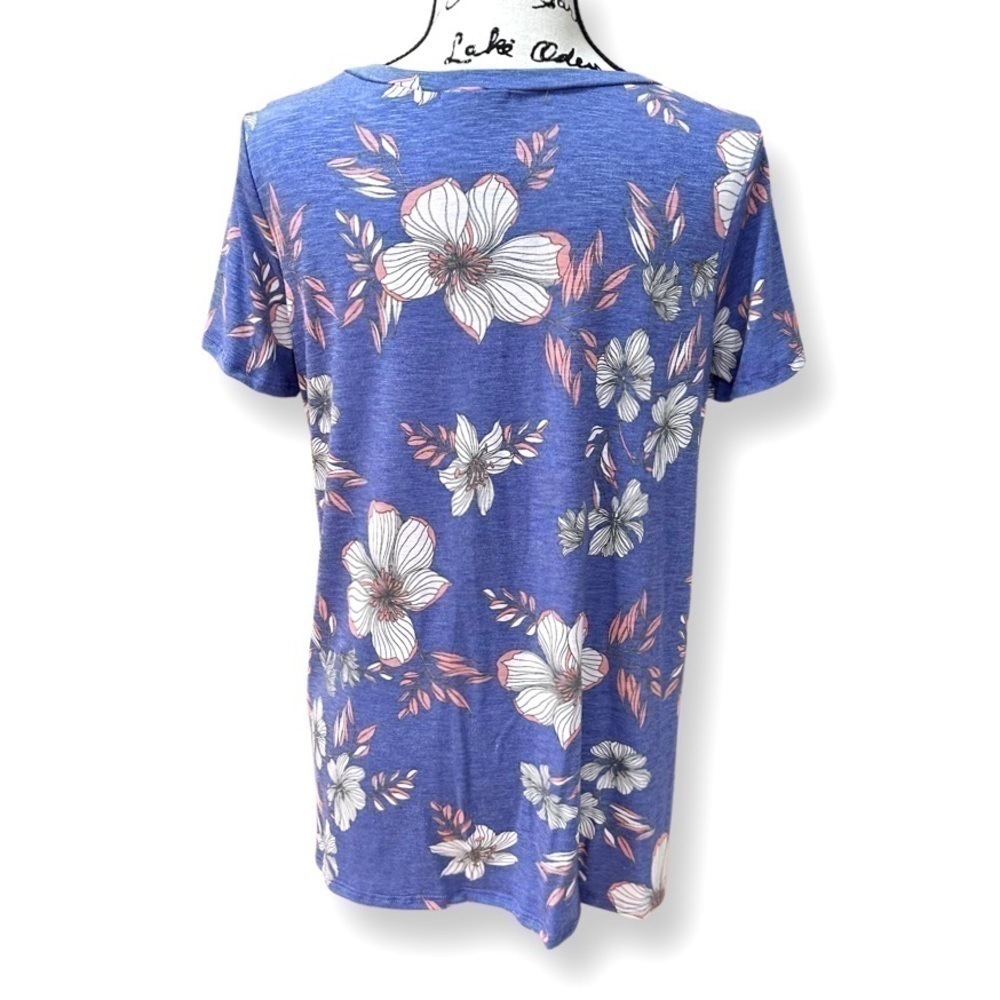Floral USA Made Short Sleeve Front Knot Top Size S - Picture 6 of 7